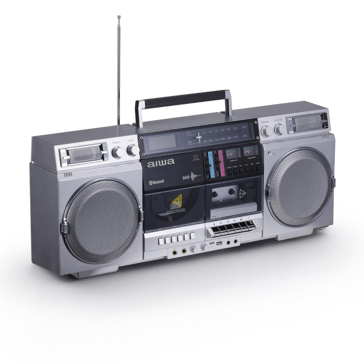 Retro Boombox CD Player with Cassette Recording, Bluetooth, FM/AM Radio, USB/SD/AUX Inputs, Dual 40W Speakers C159