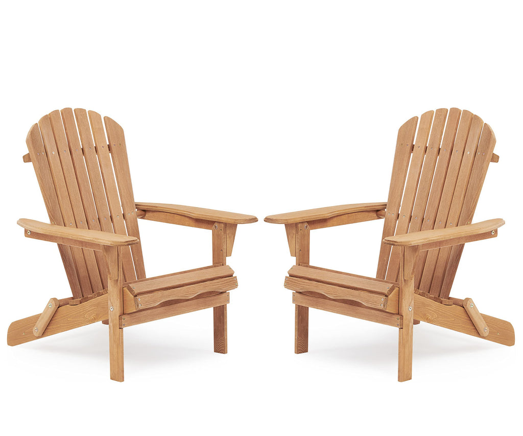 Wooden Folding Adirondack Chair Set of 2 Solid Cedar Light Brown V1053