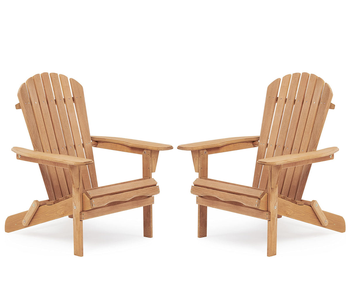 Wooden Folding Adirondack Chair Set of 2 Solid Cedar Light Brown V1053