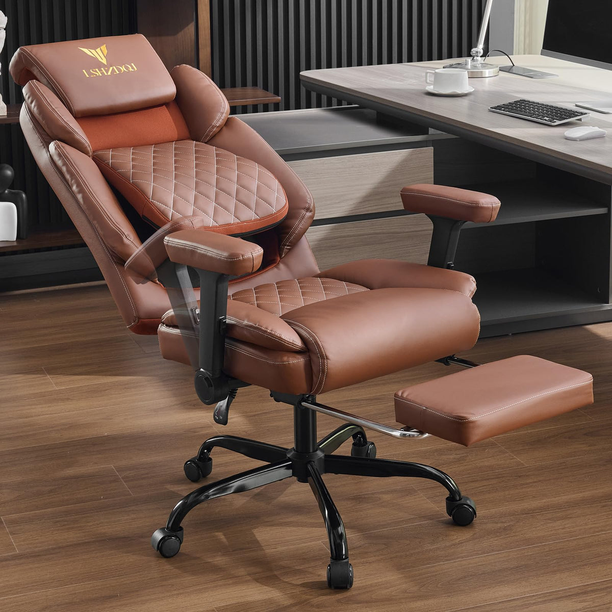 Big Tall Office Chair with Footrest Brown C8548
