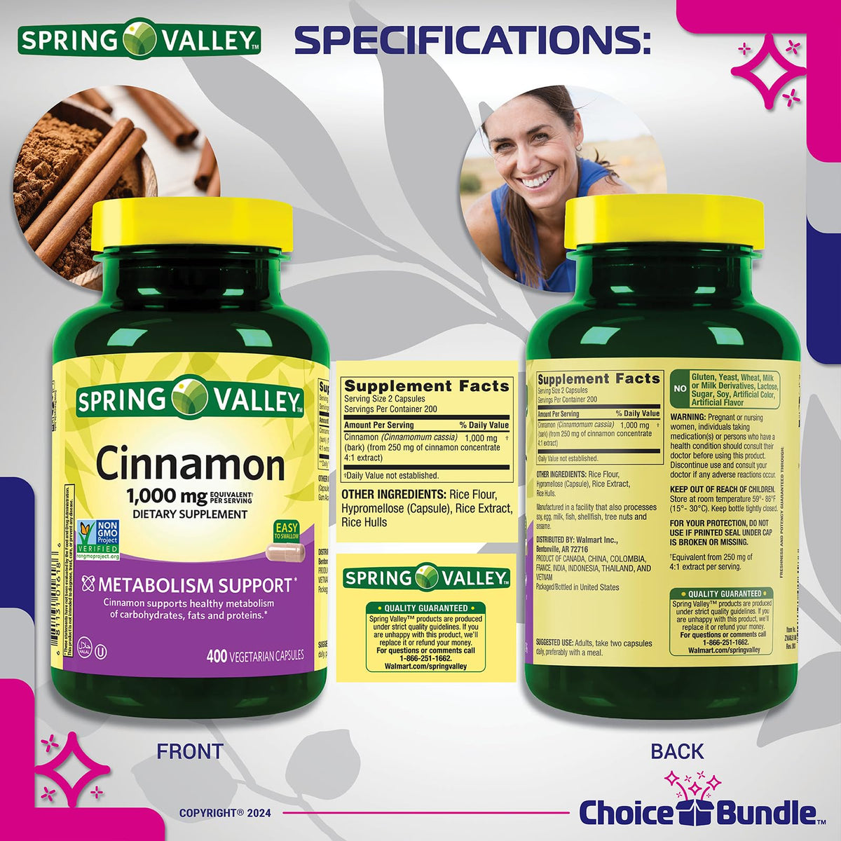 Cinnamon Supplement 1000mg Vegetarian Capsules 1200 Total Z195