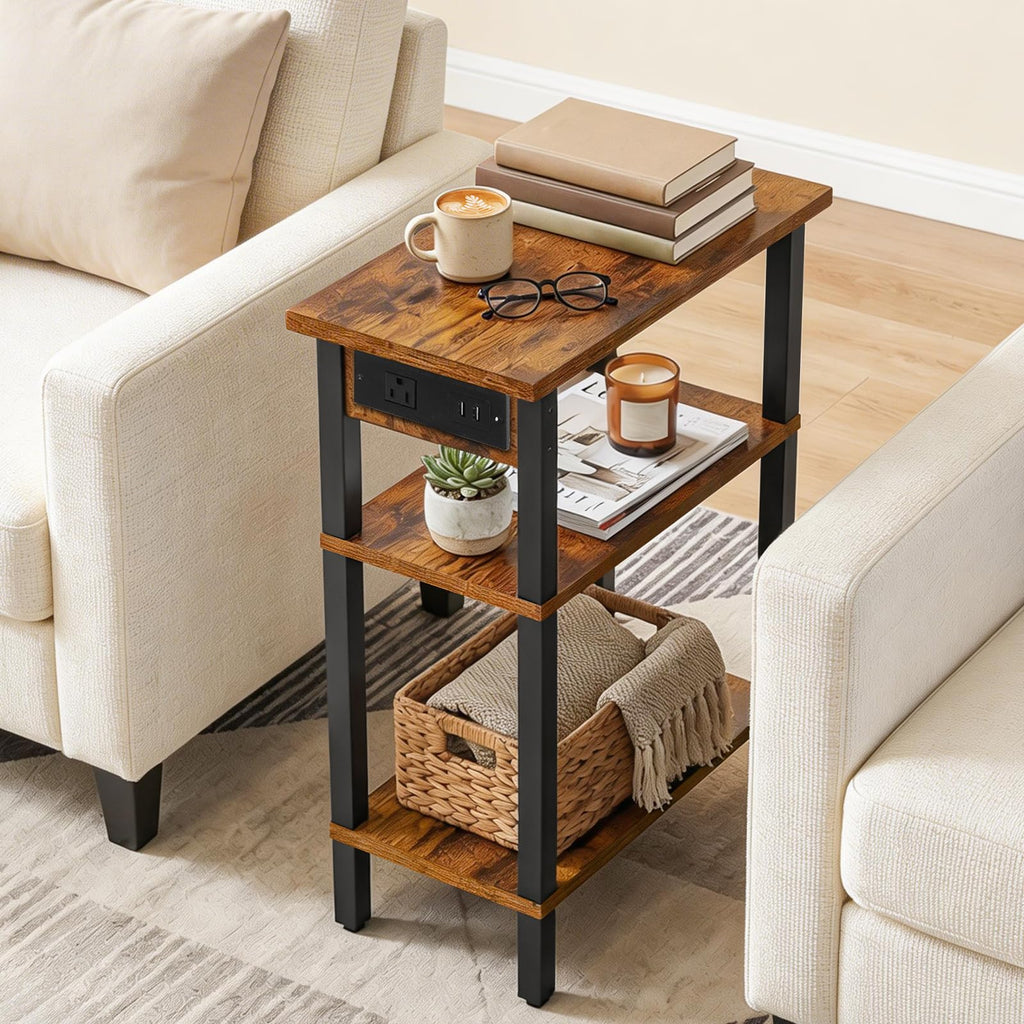 Narrow 3-Tier Side Table with Charging Station E96873