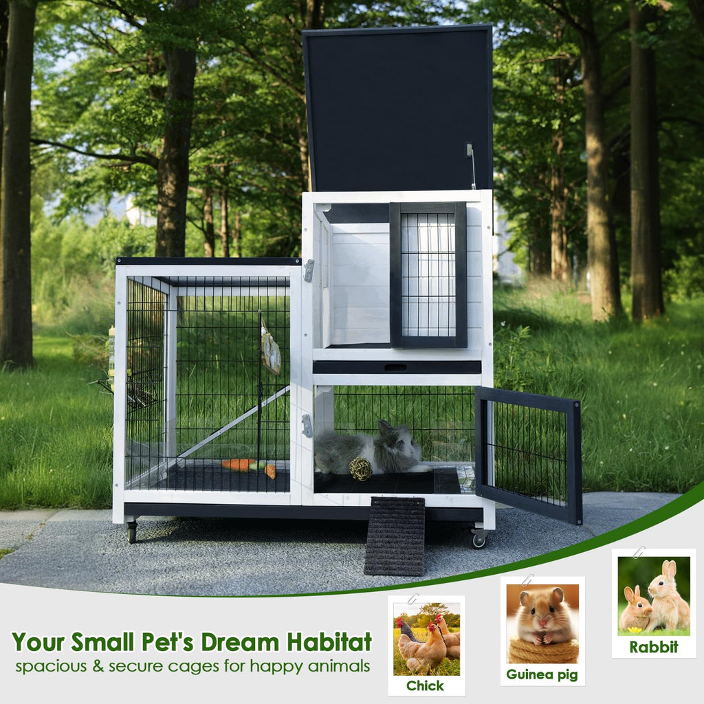 White Indoor Outdoor Rabbit Hutch with Tray R603
