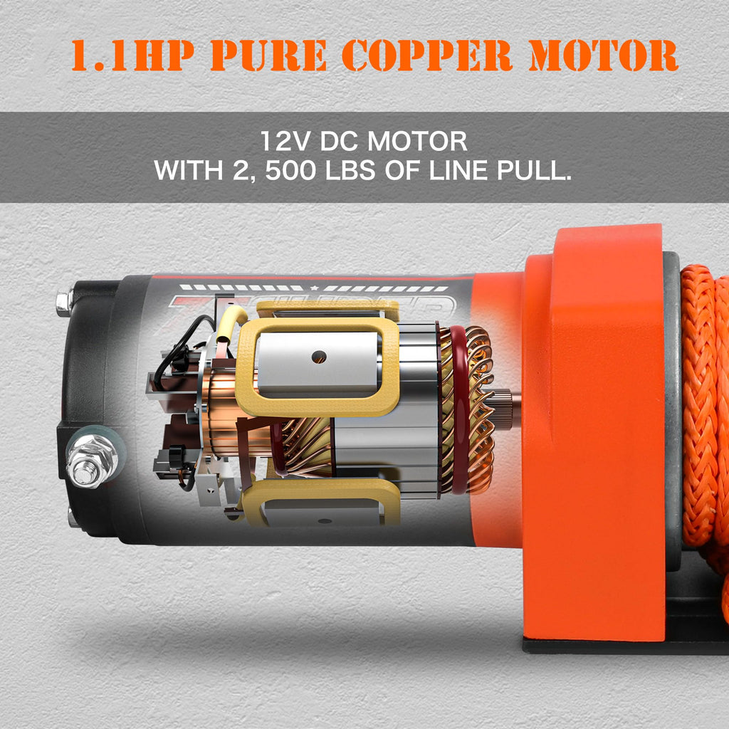 2500 lb Electric Winch 30ft Synthetic Rope 12V DC E970522