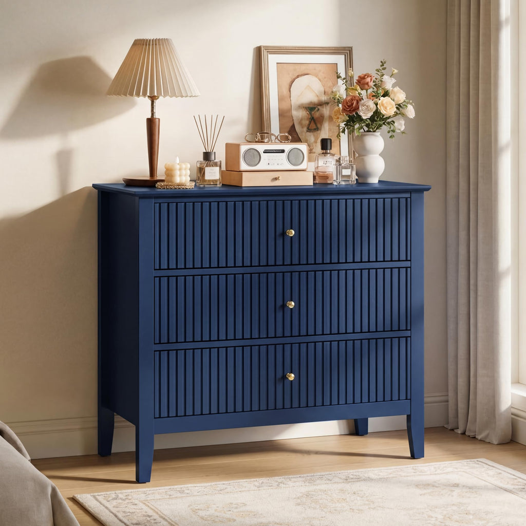32" Blue 3 Drawer Wood Nightstand D303083