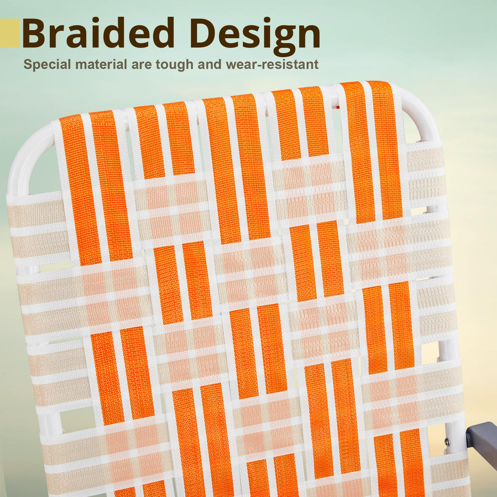 Set of 2 Orange and White Webbed Folding Beach Chairs F5953