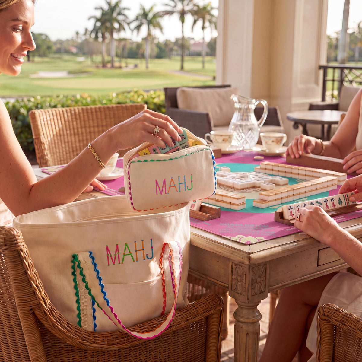 3 Pcs Canvas Mahjong Bag Set V797