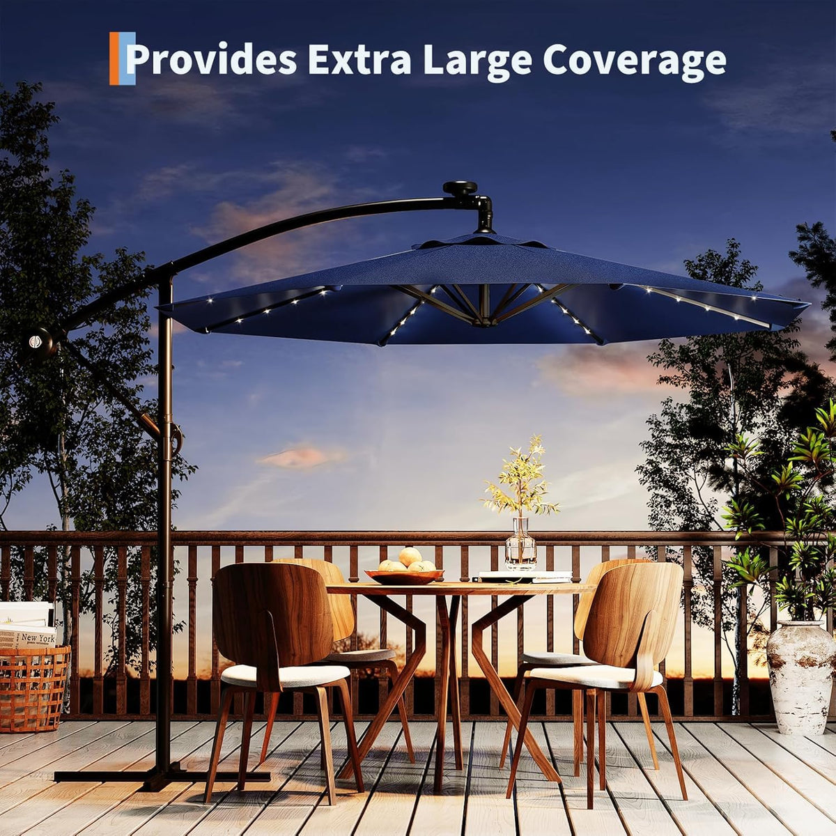 10FT Solar Lights Offset Patio Umbrella with Cross Base N652997