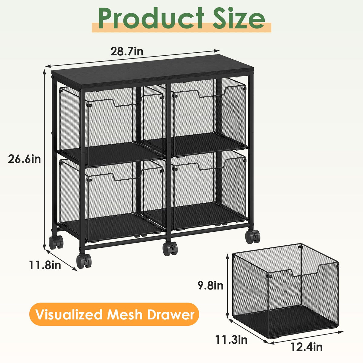 Black 4 Drawer Mobile File Cabinet Y38256