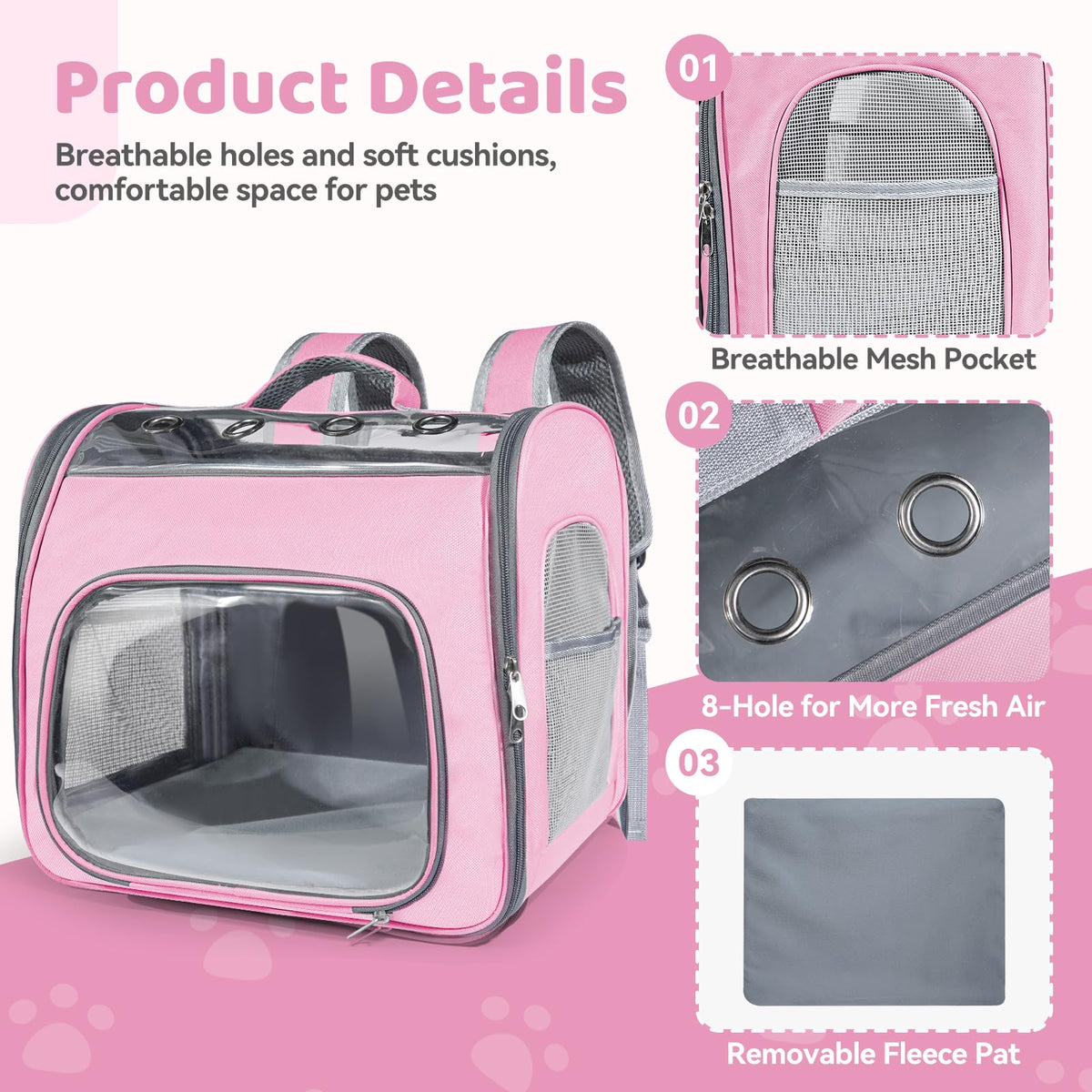 Airline Approved Cat Soft-Sided Carrier Backpack Up to 12 lbs Pink F23185