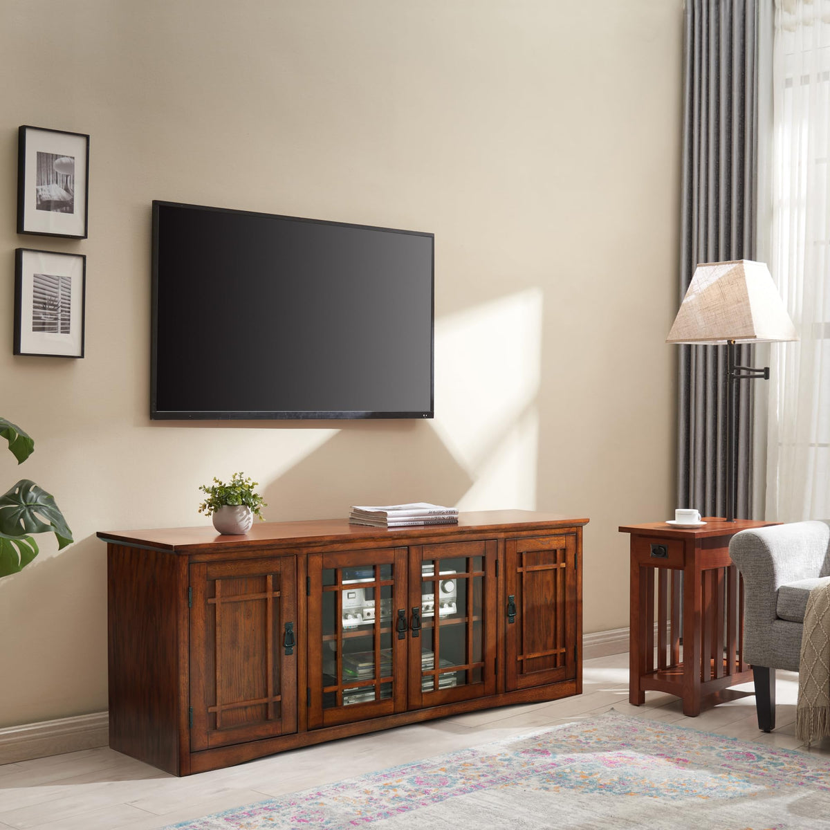 Solid Wood Mission Oak Four Door TV Stand H137108