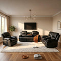 Black 3 Piece Leather Recliner Sofa Set with Cup Holders M214553
