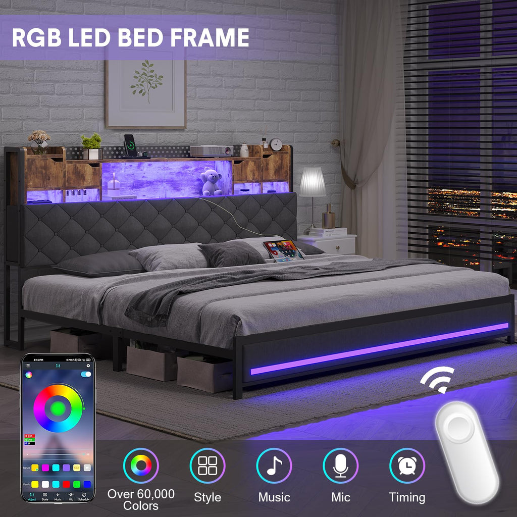 King Size Bed Frame with Storage & Upholstered Headboard M192849