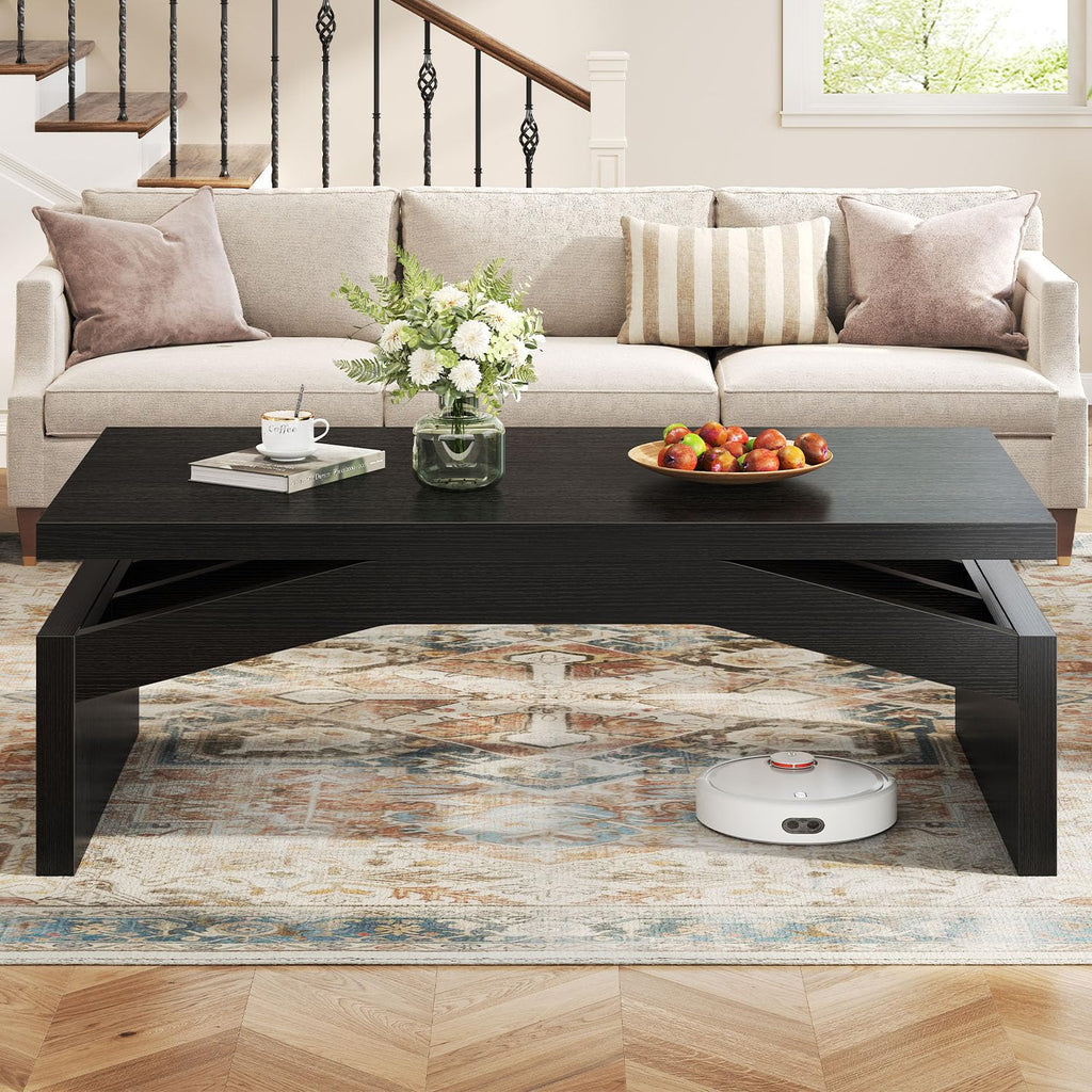 47 Inch Black Oak Wood Coffee Table J3025