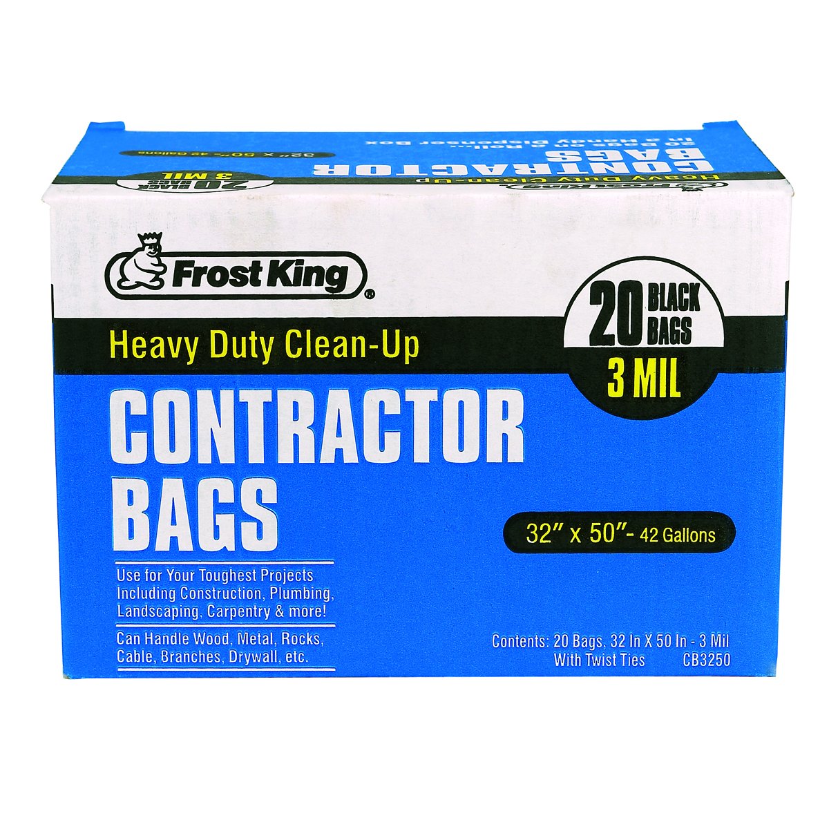 Heavy Duty Contractor Bags, 32" x 50", 3 mil, Black T779875