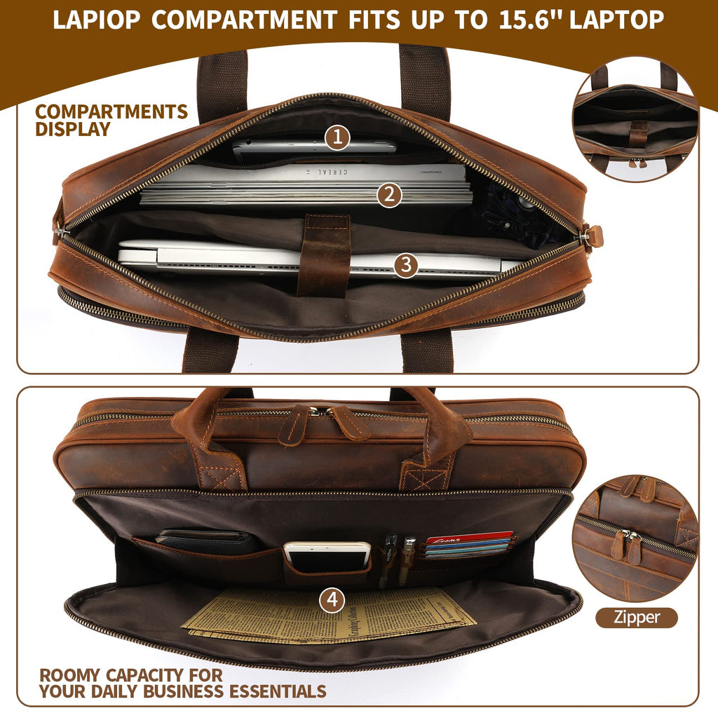 Full Grain Leather Briefcase Fits 15.6 Inch Laptop S7682