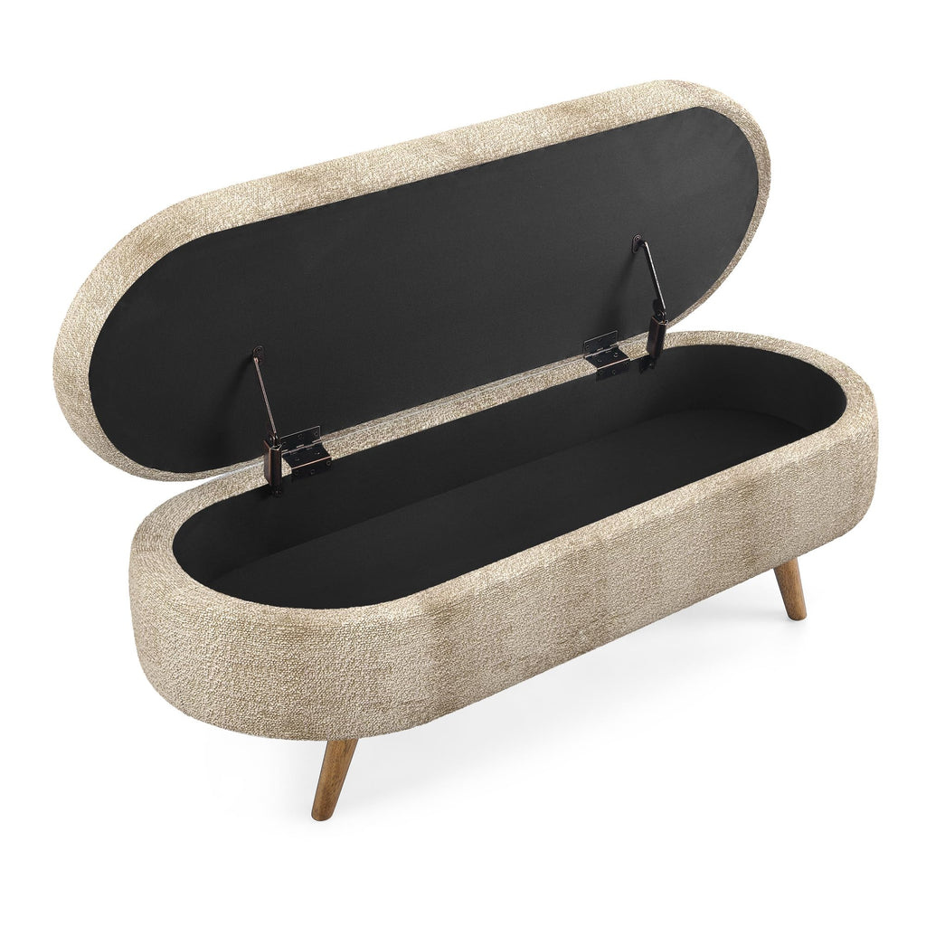 Oval Storage Bench with Rubber Wood Legs Gray W149927