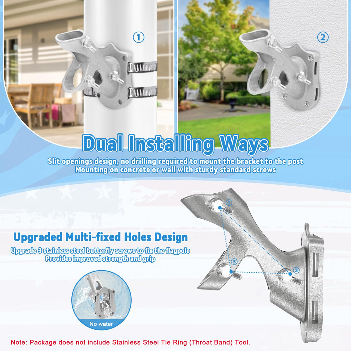 1" Metal Flag Pole Holder with 3 Fixed Holes E150