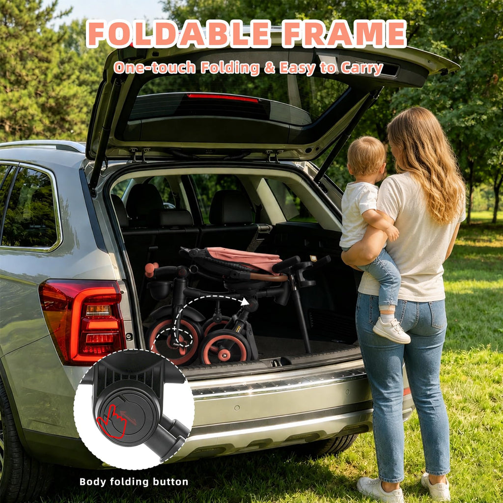7-in-1 Tricycle Stroller with Push Handle, Rotating Seat, UV-Proof Canopy, Non-Pneumatic Wheels, Dual Brakes and Storage G168