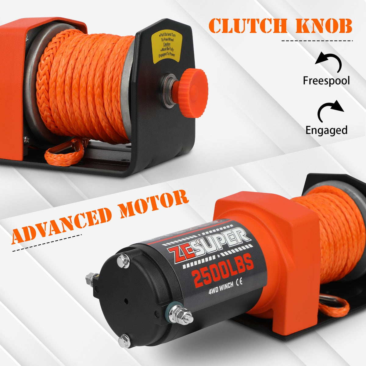2500 lb Electric Winch 30ft Synthetic Rope 12V DC E970522
