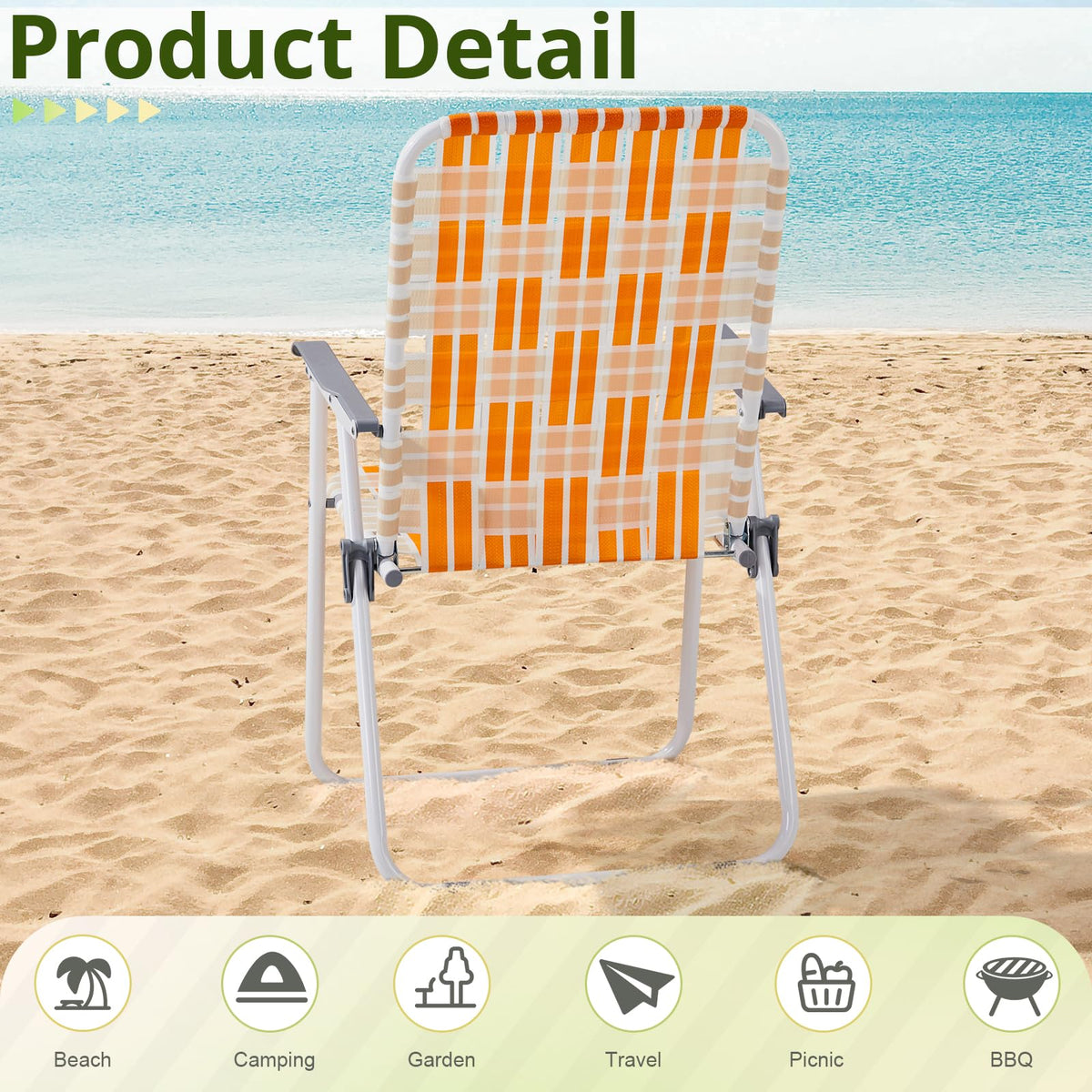 Set of 2 Orange and White Webbed Folding Beach Chairs F5953