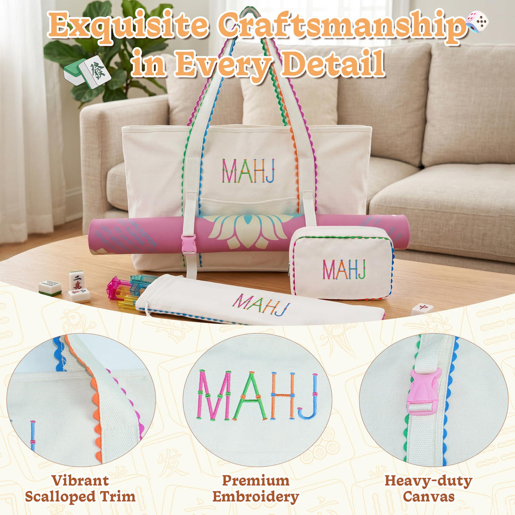 3 Pcs Canvas Mahjong Bag Set V797