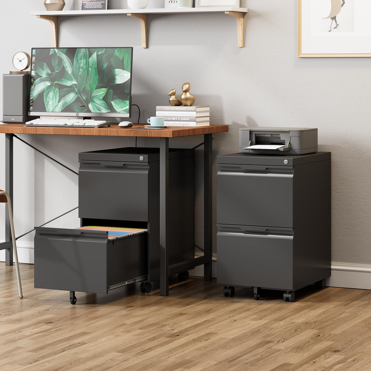 Black 2 Drawer Metal Rolling File Cabinet with Lock H6951
