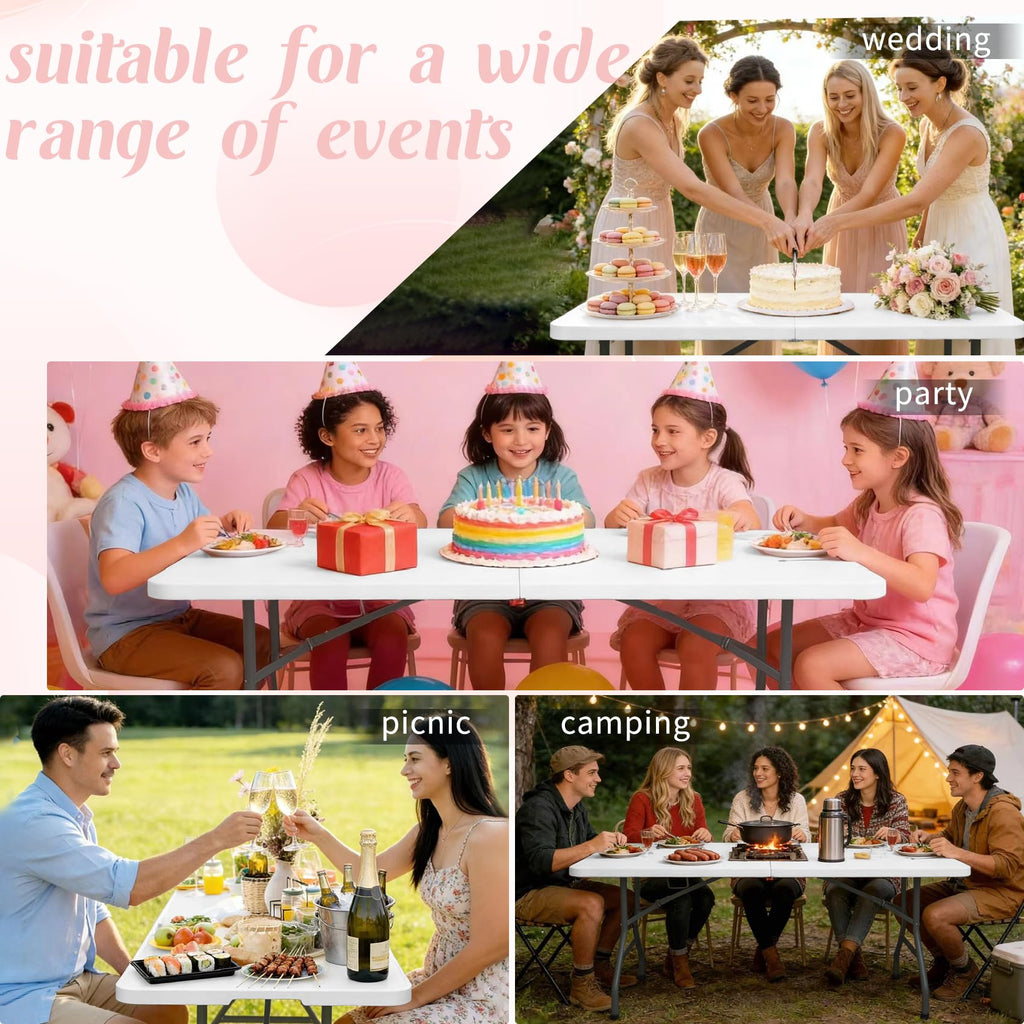 2 Pack 6 Feet Portable Folding Table White Plastic U5185