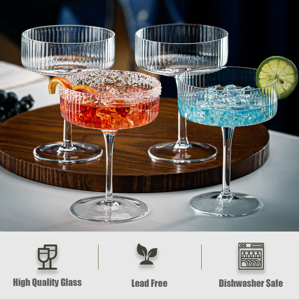 Set of 6 Ribbed Coupe Cocktail Glasses X858393