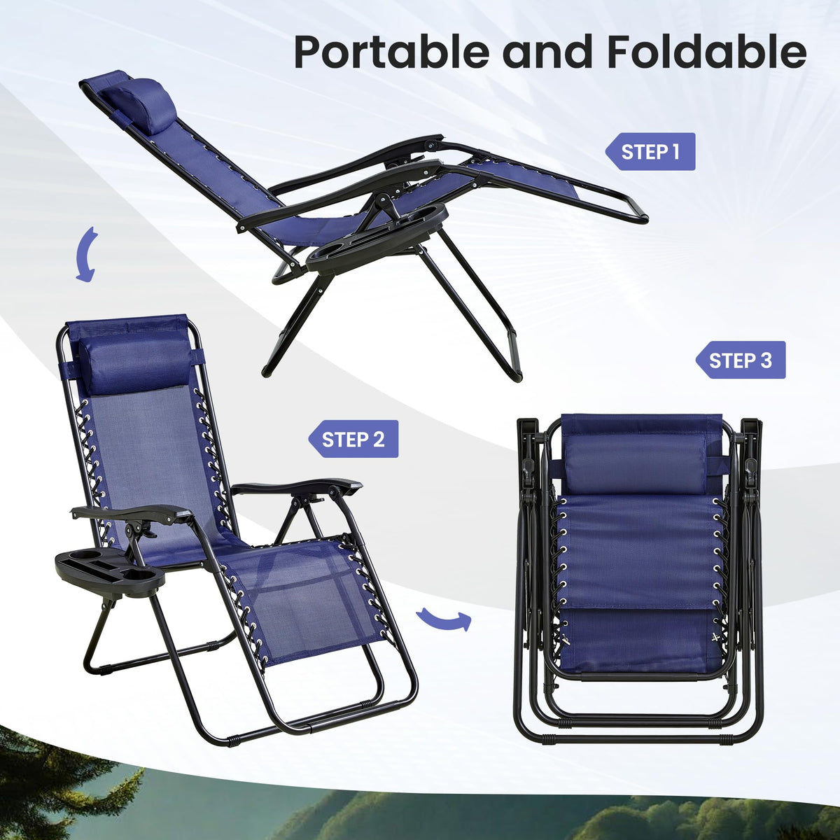 Blue 2-Pack Zero Gravity Lounge Chair with Cup Tray C9772