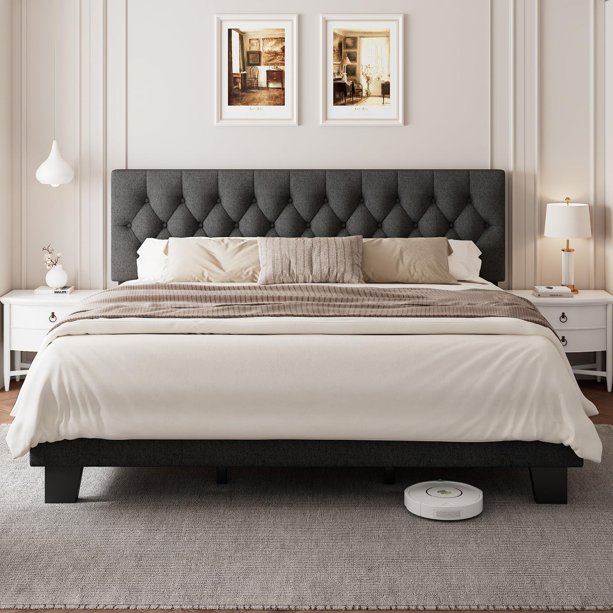 King Size Upholstered Platform Bed with Headboard A809