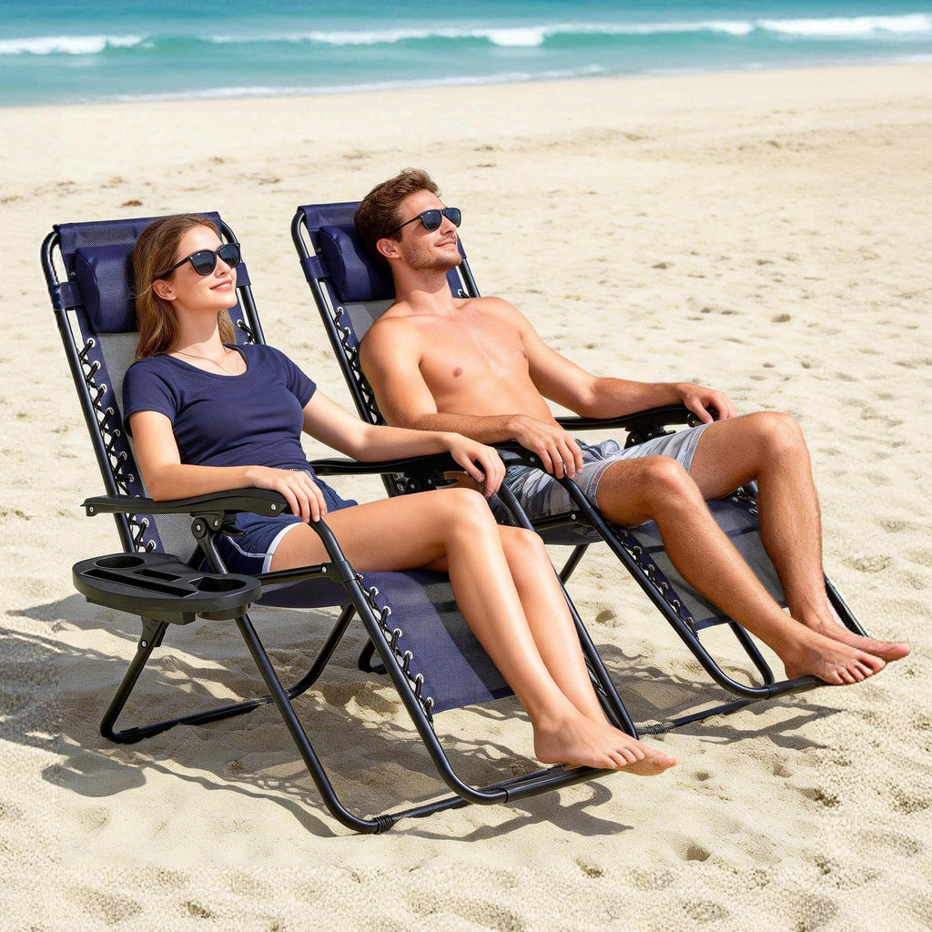 Blue 2-Pack Zero Gravity Lounge Chair with Cup Tray C9772