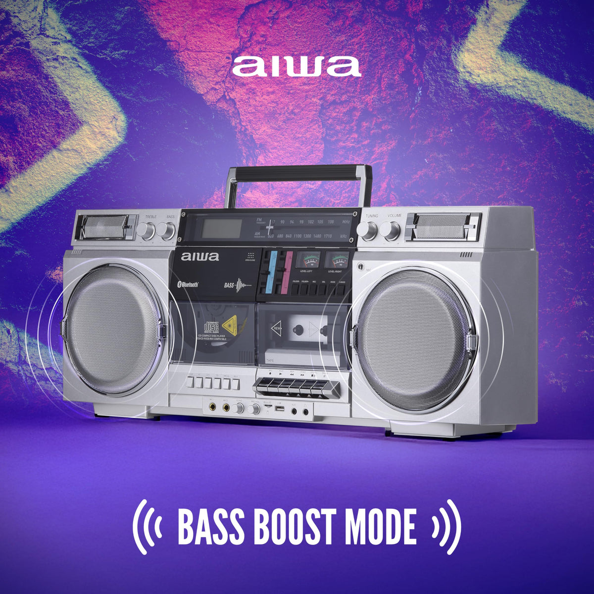 Retro Boombox CD Player with Cassette Recording, Bluetooth, FM/AM Radio, USB/SD/AUX Inputs, Dual 40W Speakers C159