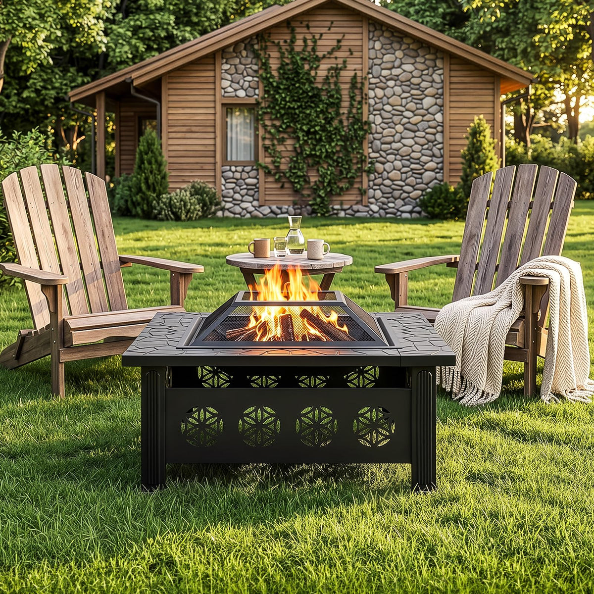 32 Inch Square Wood Burning Fire Pit Table G8139