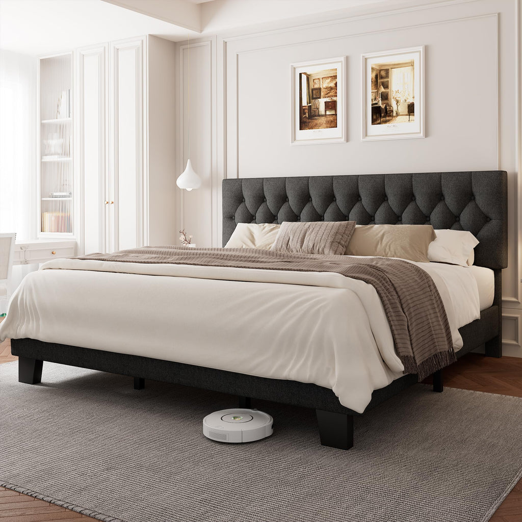 King Size Upholstered Platform Bed with Headboard A809