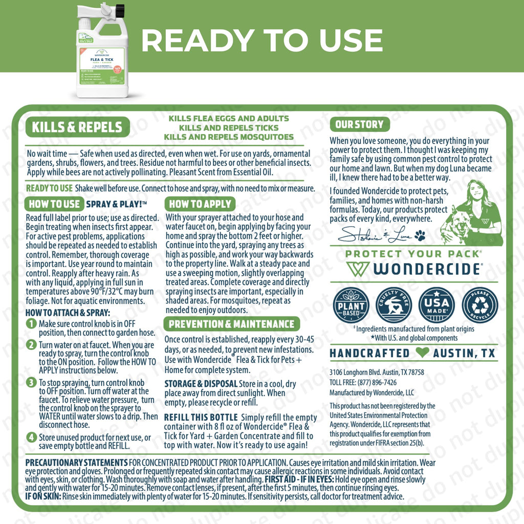 Flea, Tick, and Mosquito Yard Spray Refill Starter Kit 32 oz Ready to Use and 16 oz Concentrate B11736