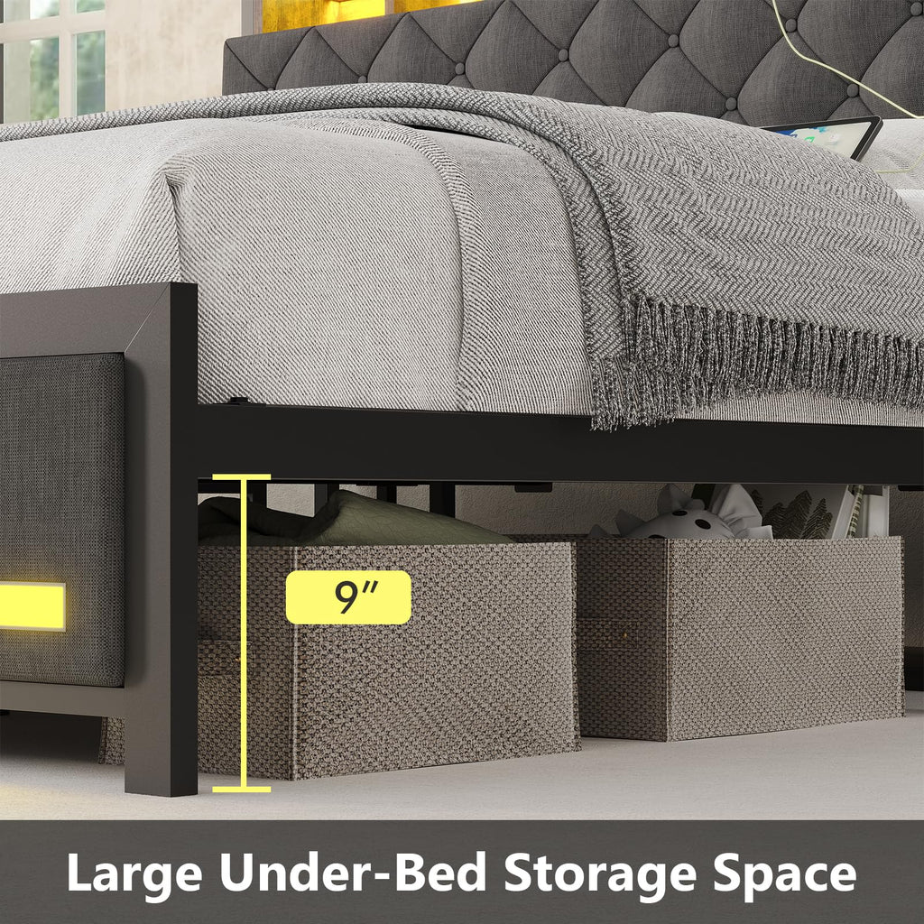 King Size Bed Frame with Storage & Upholstered Headboard M192849