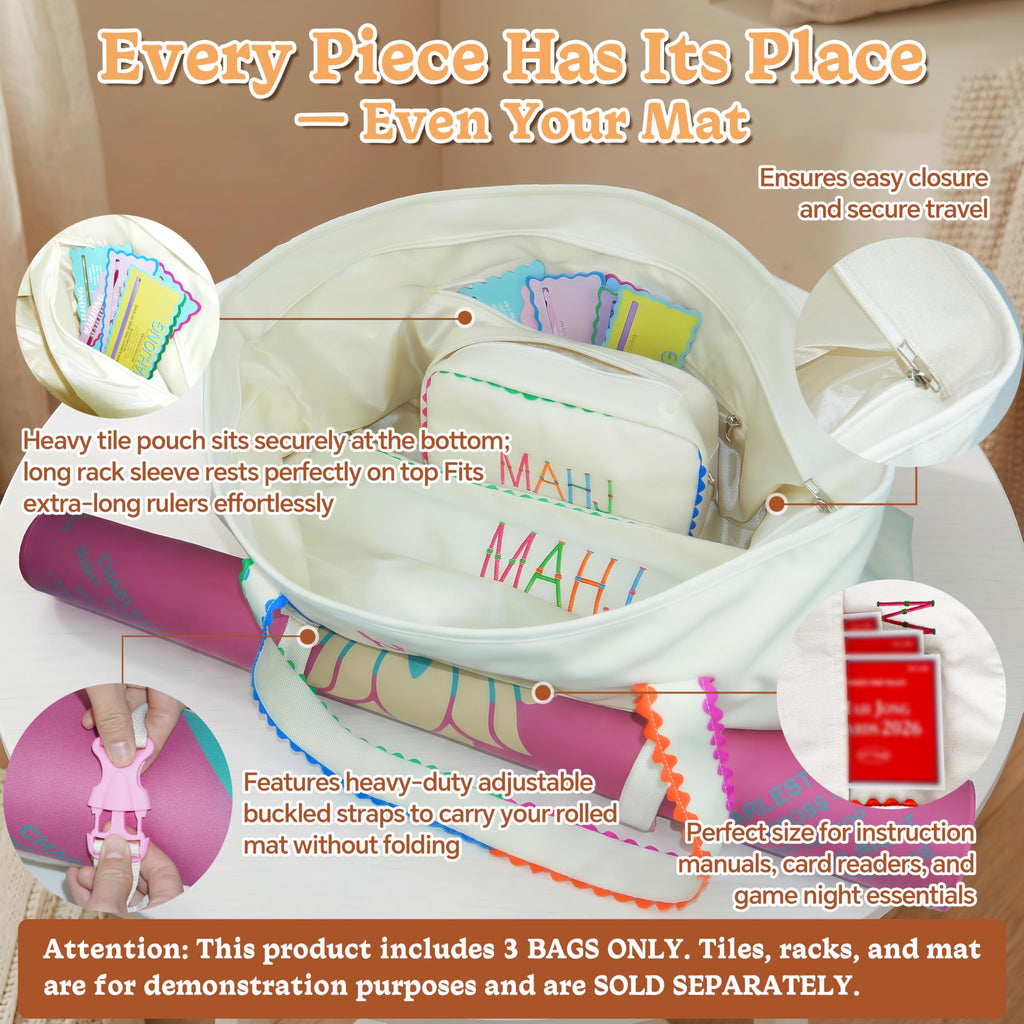 3 Pcs Canvas Mahjong Bag Set V797