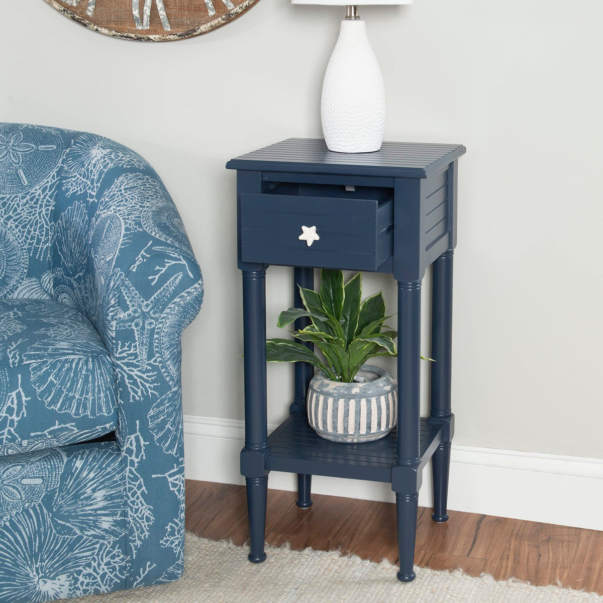 Navy Small Accent Table with Storage H137