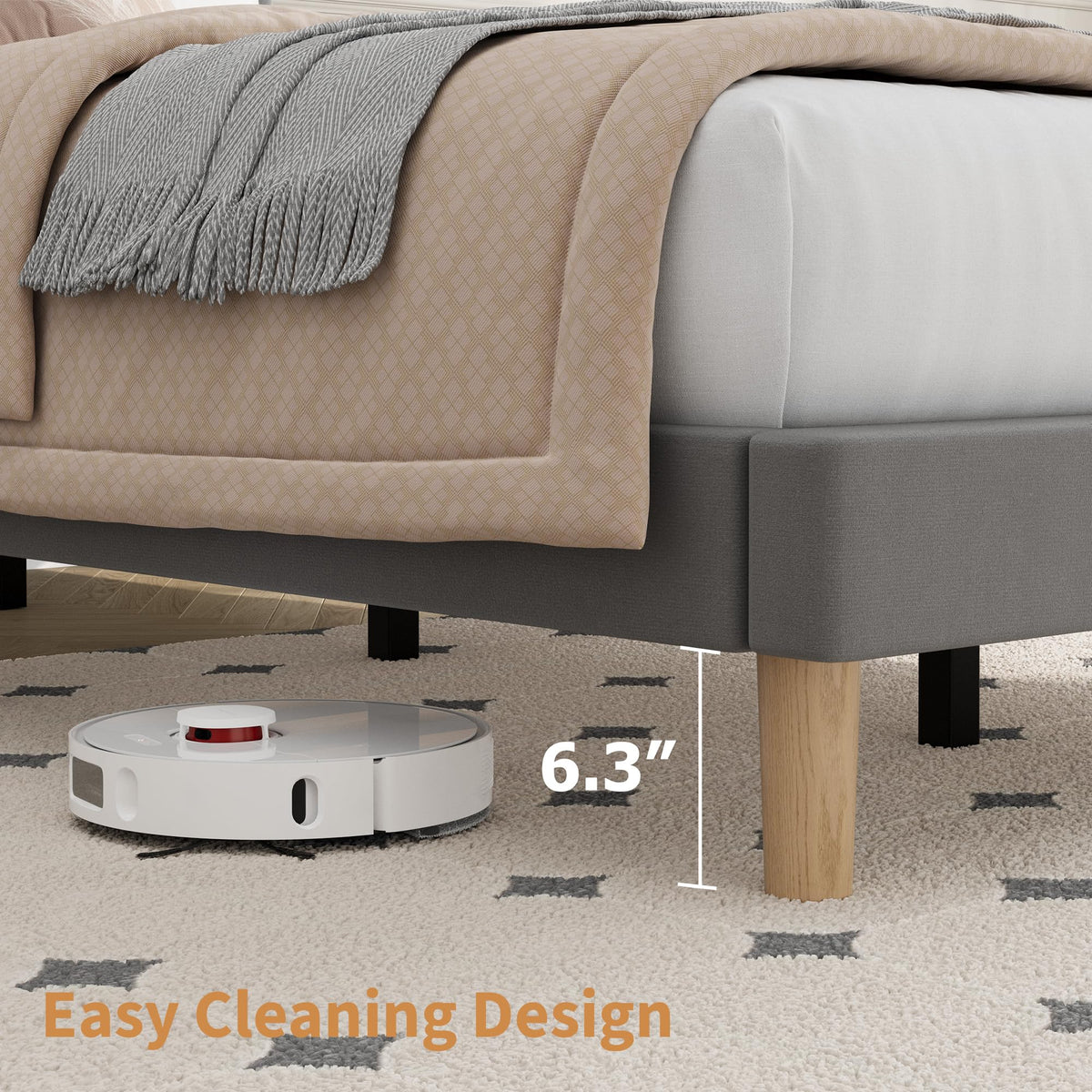 Twin Velvet Upholstered Platform Bed with Adjustable Headboard S1583