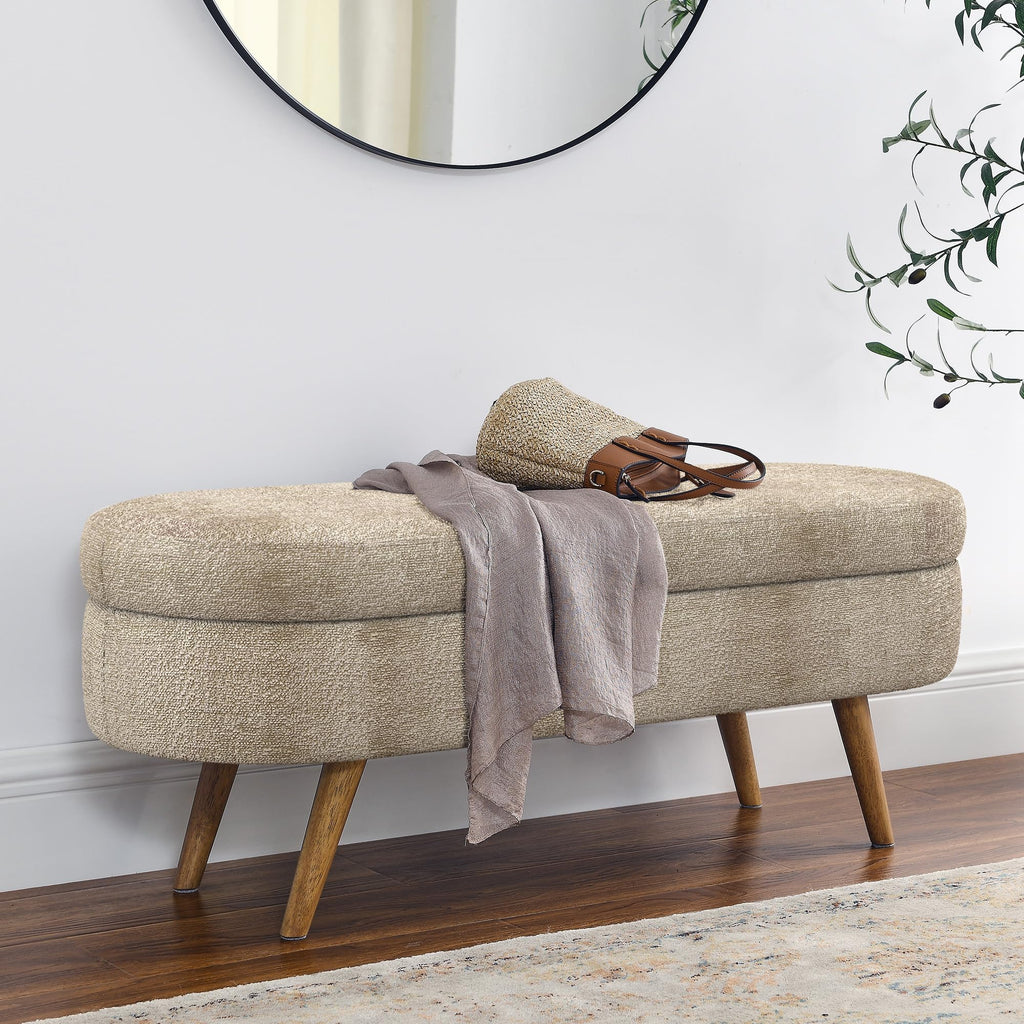 Oval Storage Bench with Rubber Wood Legs Gray W149927