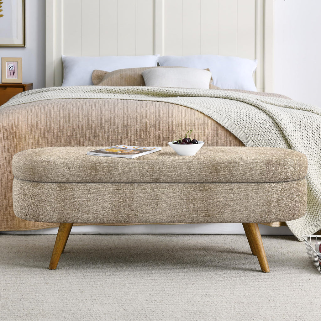 Oval Storage Bench with Rubber Wood Legs Gray W149927