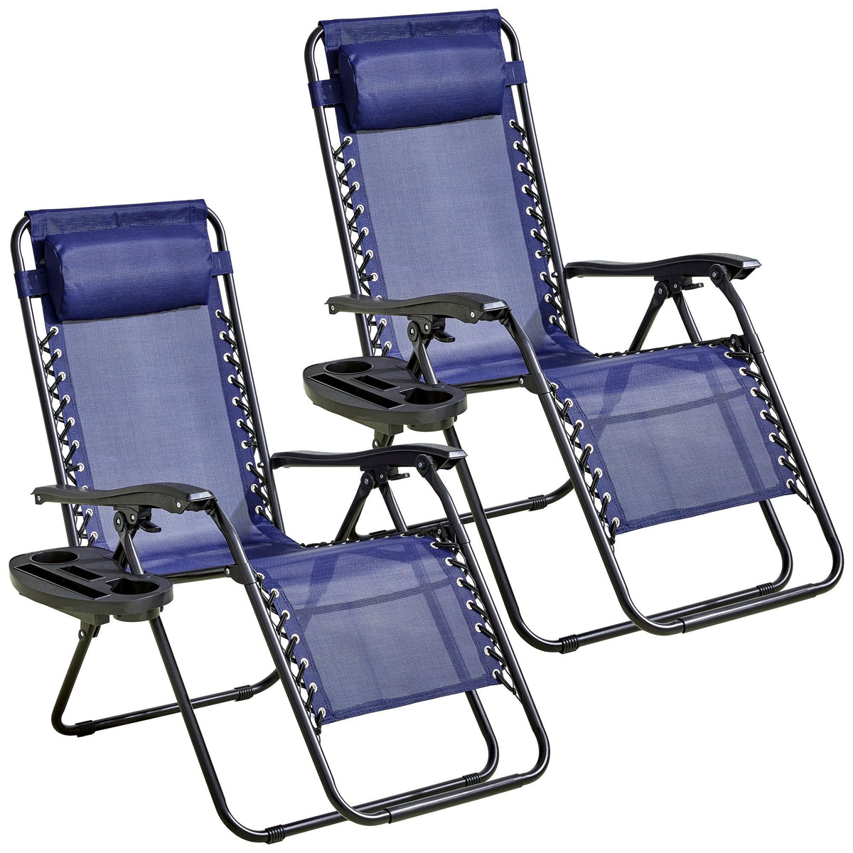 Blue 2-Pack Zero Gravity Lounge Chair with Cup Tray C9772