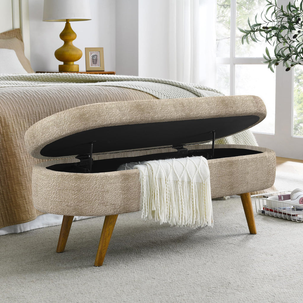 Oval Storage Bench with Rubber Wood Legs Gray W149927